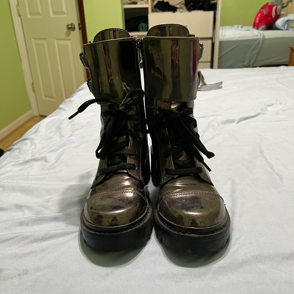 Chrome Combat Boots - DKNY